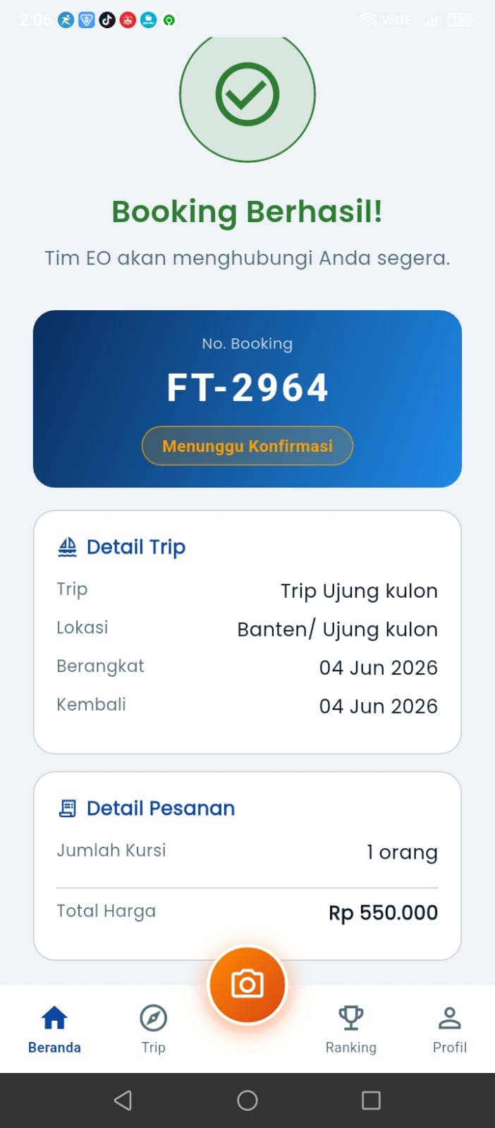 Booking Berhasil